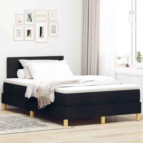 Fordelagtig pris - Kontinentalseng med hovedgærde - sort stof 120 x 190 cm, medium fasthed